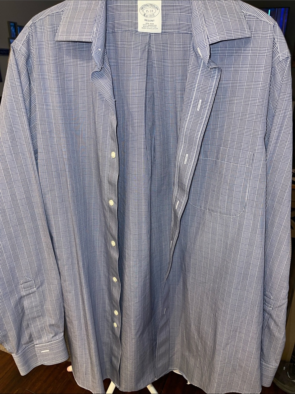 Brooks Brothers Regent Blue and White Glen Plaid Dress Shirt